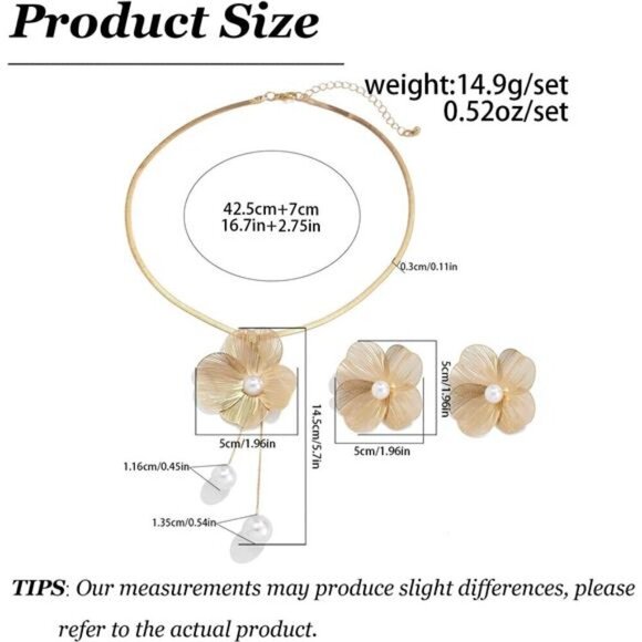 Gold Jewelry Sets for Women, Gold Floral Necklace and Earring Set - Picture 6 of 7